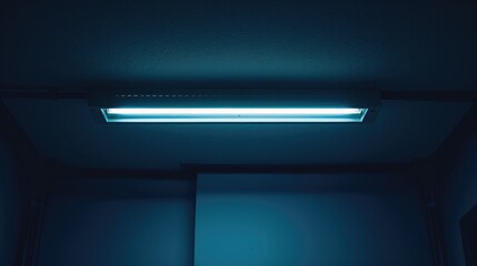 Minimalistic Ant s Eye View of Fluorescent Lamp on Dark Ceiling