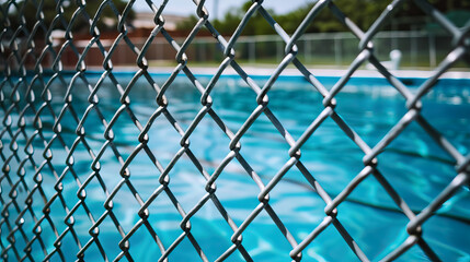 close up Fenced pool  textures areas to prevent unsupervised access to water.