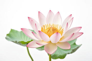 Pink Lotus Flower with Yellow Stamens on White Background