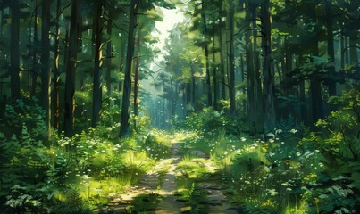 Fototapeta premium Path through a forest of tall trees