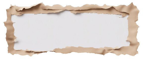 Torn paper frame with brown edges isolate on transparent background, cutout, png