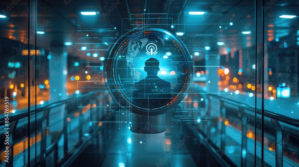 Leinwandbilder cybersecurity. in a futuristic technological facility, a cybersecurity specialist monitors a dark ro