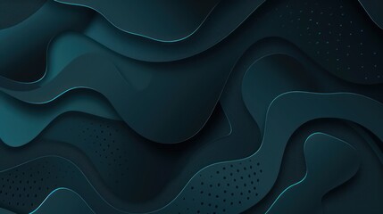 Black abstract background design. Modern wavy line pattern (guilloche curves) in monochrome colors. Premium stripe texture for banner, business backdrop. Dark horizontal vector template