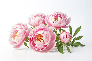 Pink Peonies on White Background