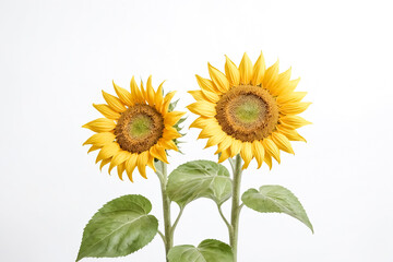 Obraz premium Two Sunflowers on White Background