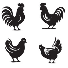 vector silhouette chicken design, farm animal clipart