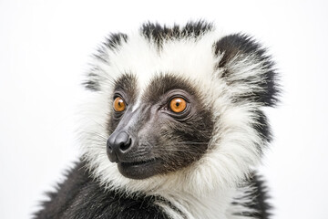 Naklejka premium Closeup of a Black and White Ruffed Lemur's Face