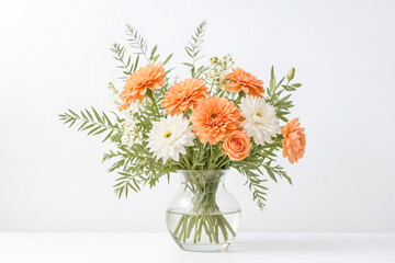 Peach and White Flower Bouquet in a Glass Vase