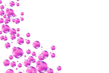 Vivid purple, colorful violet liquid soap bubbles with grain texture or jelly circles, floating over a transparent background. Elegant glowing PNG, cosmetology, beauty science, skin care molecular.