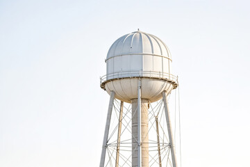 White Water Tower Against a Bright Blue Sky