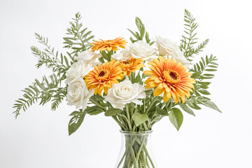 White and Orange Flowers in Glass Vase