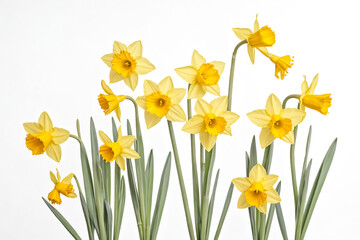 Obraz premium Yellow Daffodils on White Background