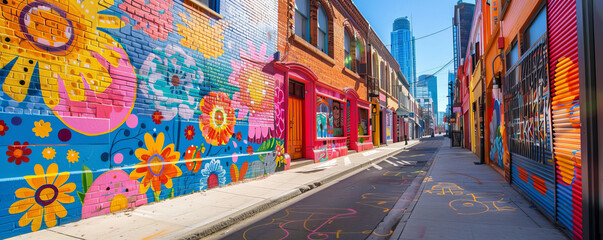Fototapeta premium A vibrant street art mural adorning the side of a building.