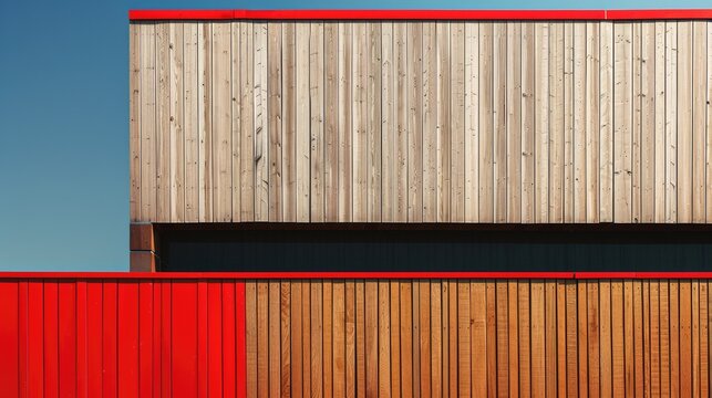 Wooden structure and walls of a recent building positioned past the crimson fence barrier