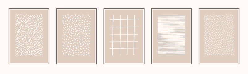 Set of Mid Century style art prints in vector. Contemporary wall art in neutral beige colors. Wall decoration, brochure covers. Modern aesthetic artistic pattern collection illustration