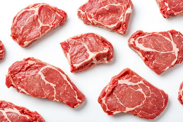 Fototapeta premium Raw Beef Steaks On White Background