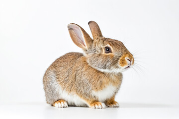 Fototapeta premium Adorable brown rabbit sitting on white background