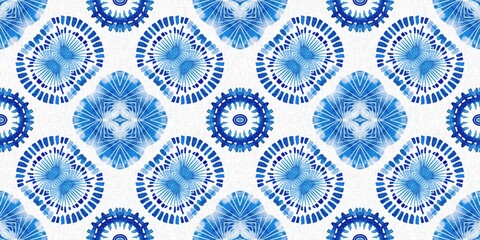 Indigo blue tie-dye handmade textile seamless border. Asian style abstract blotched dyed effect tape.