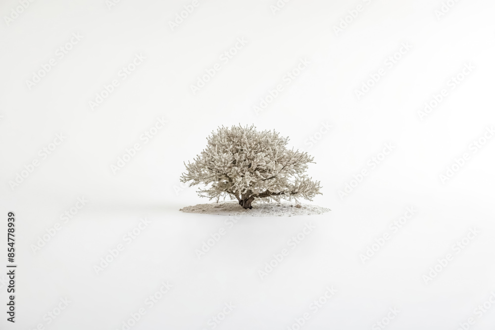 Wall mural Small tree with frosted leaves on white background