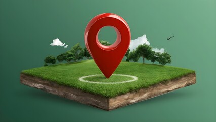 Area nail symbol to green land plot, home speculation, land plot for development project. 3d ground cut segment