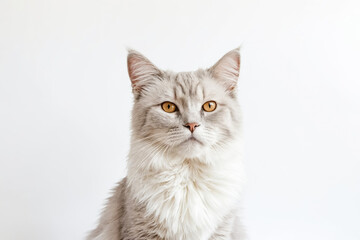 White Cat Portrait on White Background