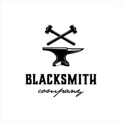 Blacksmith anvil hammer logo with classic style design