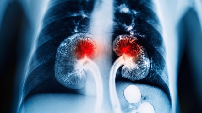High-resolution X-ray showing kidney stones in the renal pelvis