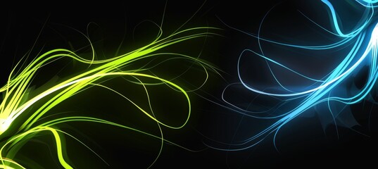 Mesmerizing neon data streams on black backdrop with glowing white circuitry details