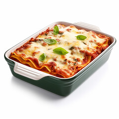 Lasagna on the plate isolated on white clear background