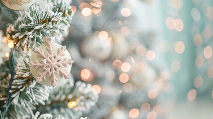 Beautiful Christmas Ornament on Snowy Pine Tree Generative AI