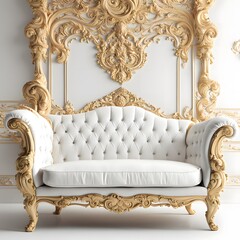 Luxury white and golden sofa furniture on a white background