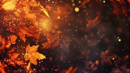 Abstract background with glittering bokeh and autumn leaves