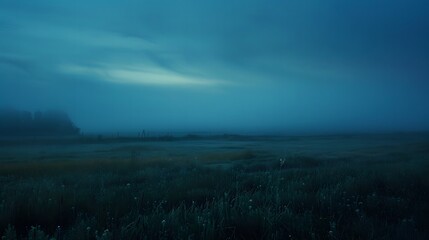 Mysterious Night in Foggy Field: A Cinematic Scene