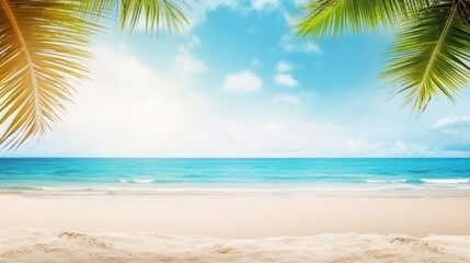 Naklejka na ściany i meble Tropical beach with white sand and palm trees. Seascape.