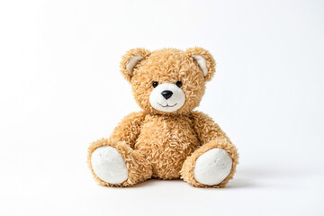 Obraz premium Brown teddy bear sitting on white background