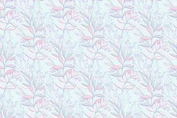 Pastel creative floral stems contemporary seamless pattern. Abstract artistic jungle pattern with unique branches, leaves, leaf print. Vector hand drawing illustration. Designs 