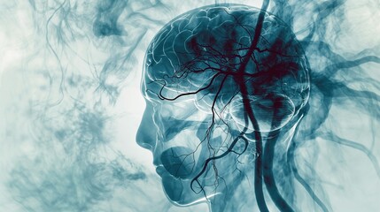 X-ray image showing an aneurysm in the brain's blood vessels