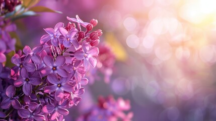 Fresh lilac violet flowers in a natural spring setting with space for text