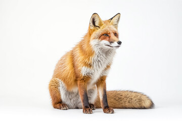 Red Fox Sitting on White Background