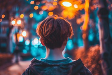 Obraz premium Young Gen Z Individual from Back View - Themes of Youth, Exploration, Future, Generative AI