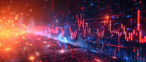 Obraz premium Technology AI banner with financial AI and stock market graphs empty text space