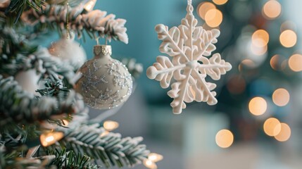 Christmas Tree Decorations with Snowflake and Bauble Generative AI