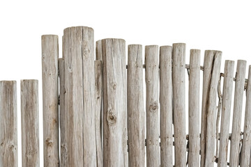 Weathered Wooden Fence Isolated on White Background
