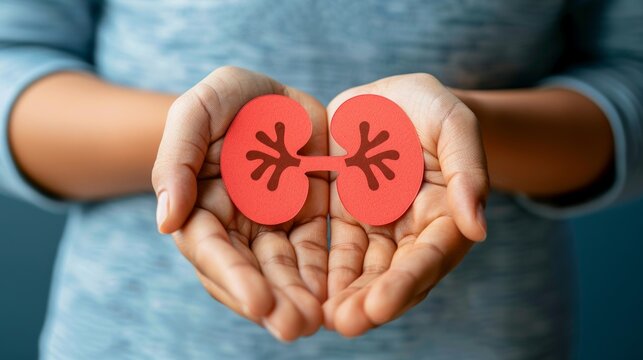 Hands holding kidney shaped paper, world kidney day, Organ Donor Day, Chronic kidney disease concept.