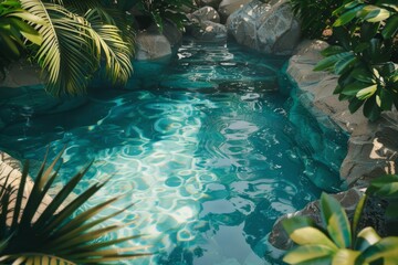 Discover a tranquil crystal clear pool hidden amidst a vibrant tapestry of lush green foliage.