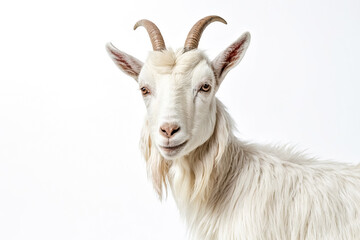 Close Up Portrait of a White Goat with Horns