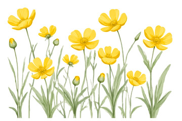 Obraz premium Yellow Flowers in Watercolor Style