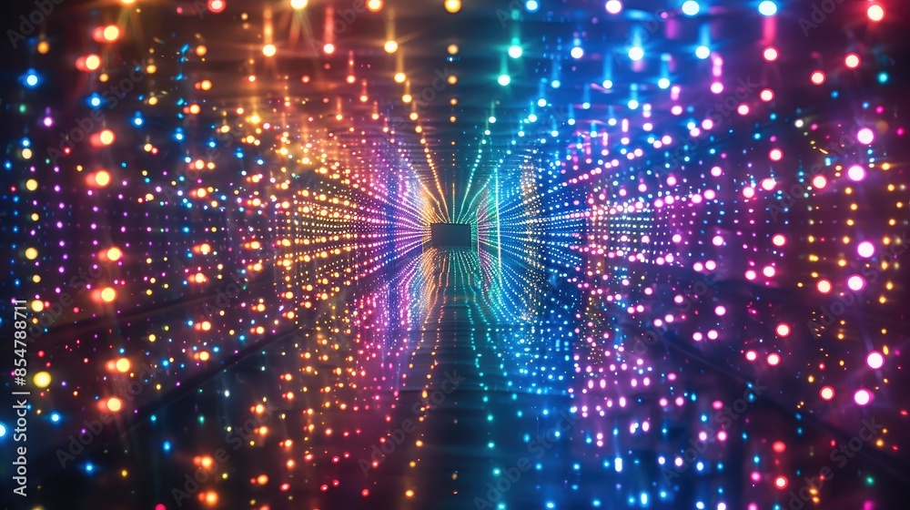 Leinwandbilder a large colorful led light pattern that forms an infinity mirror effect, with many small lights shin