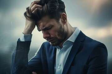 Depressed Businessman - Anxiety and Stress in Corporate Crisis Situation