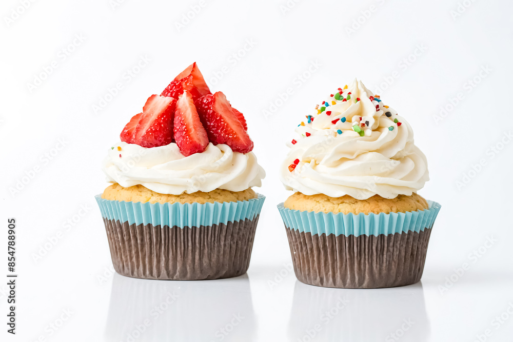 Sticker Two Cupcakes on White Background